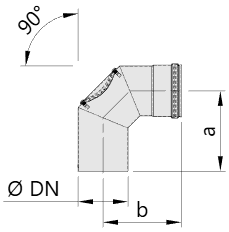 Maßtabelle Bogen 90° mit Revisionsöffnung für Pelletheizungen