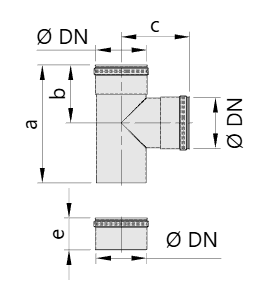 Maßtabelle T-Anschluss 90° mit abnehmbarer Kondensatschale für Pelletheizungen