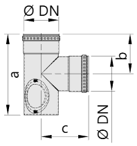 Maßtabelle T-Anschluss 90° mit mit Revisionsöffnung für Pelletheizungen